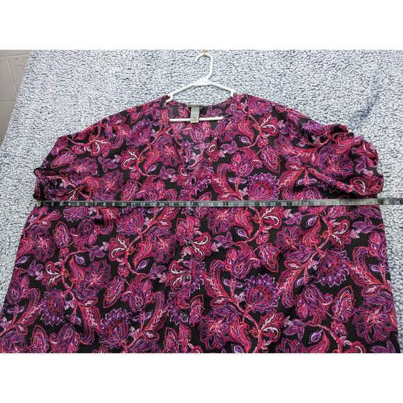 Catherines Button Up Top Size 5X Floral Stretch Lightweight V Neck Plus Pink - Picture 8 of 10